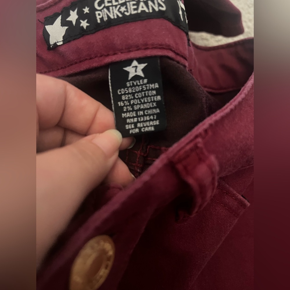 Celebrity Pink Jeans | Burgundy Stretch Skinny Pants | Women’s Size 7 - Picture 6 of 7